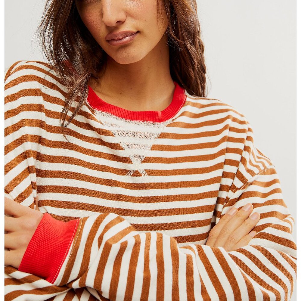 Free People Brown and White Striped Sweatshirt - Picture 4 of 6